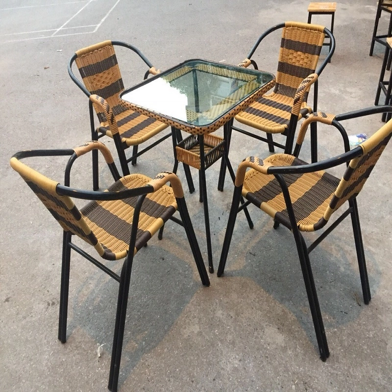 Bàn ghế cafe nhựa giả mây tay kép									 | Nội thất Tính Tuyết