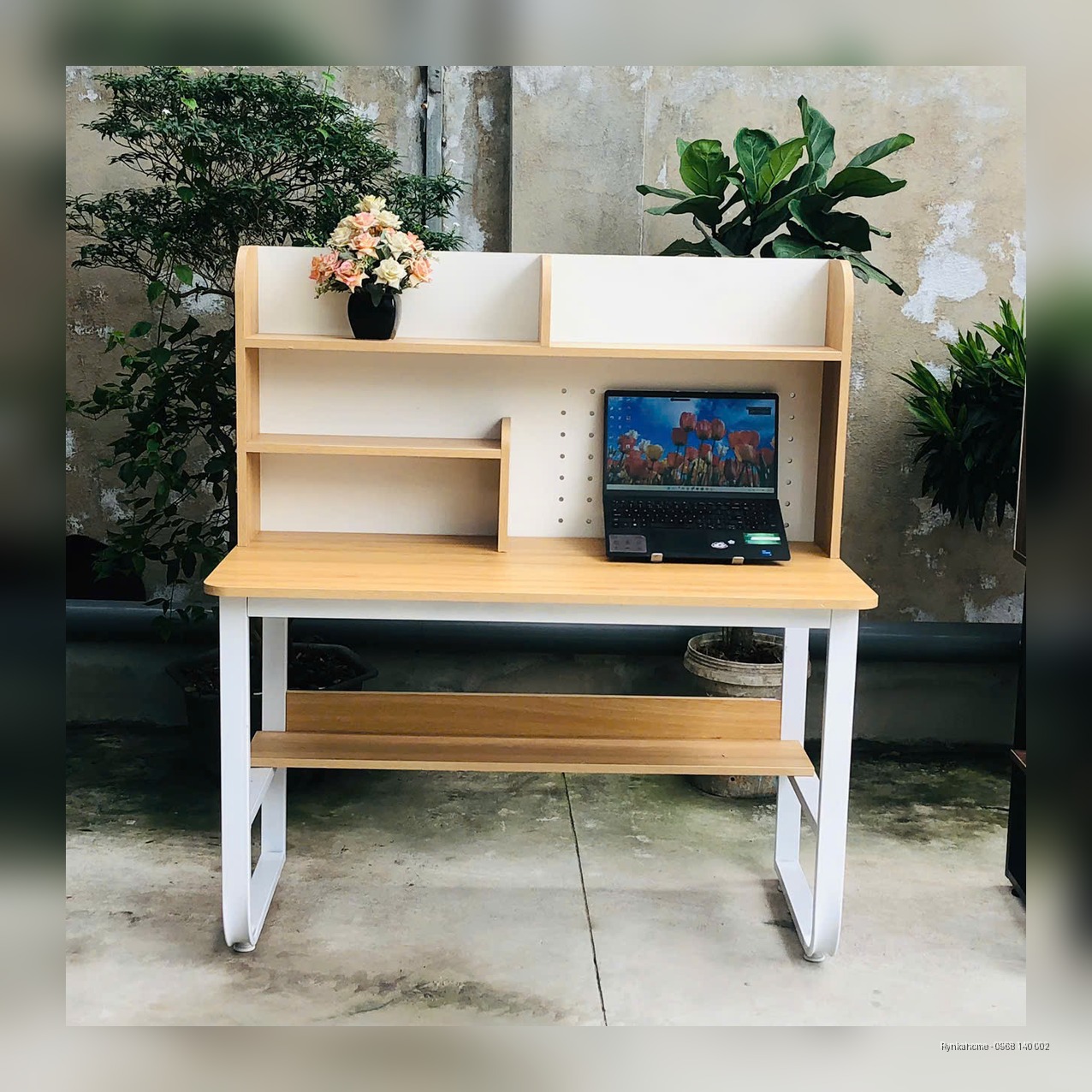 Bàn Học + Bàn Làm Việc 1m Giá Sách Cao Đục Lỗ