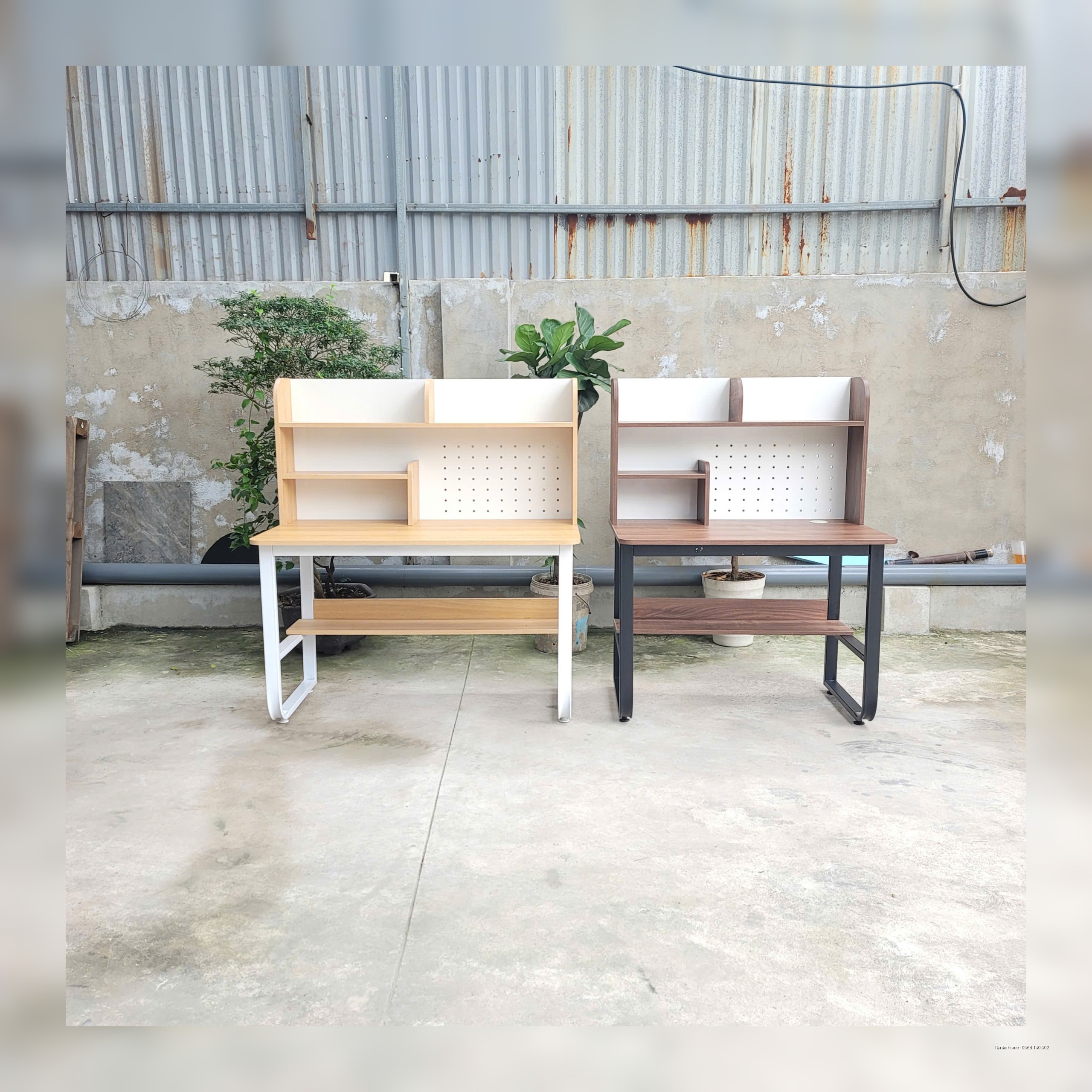 Bàn Học + Bàn Làm Việc 1m Giá Sách Cao Đục Lỗ
