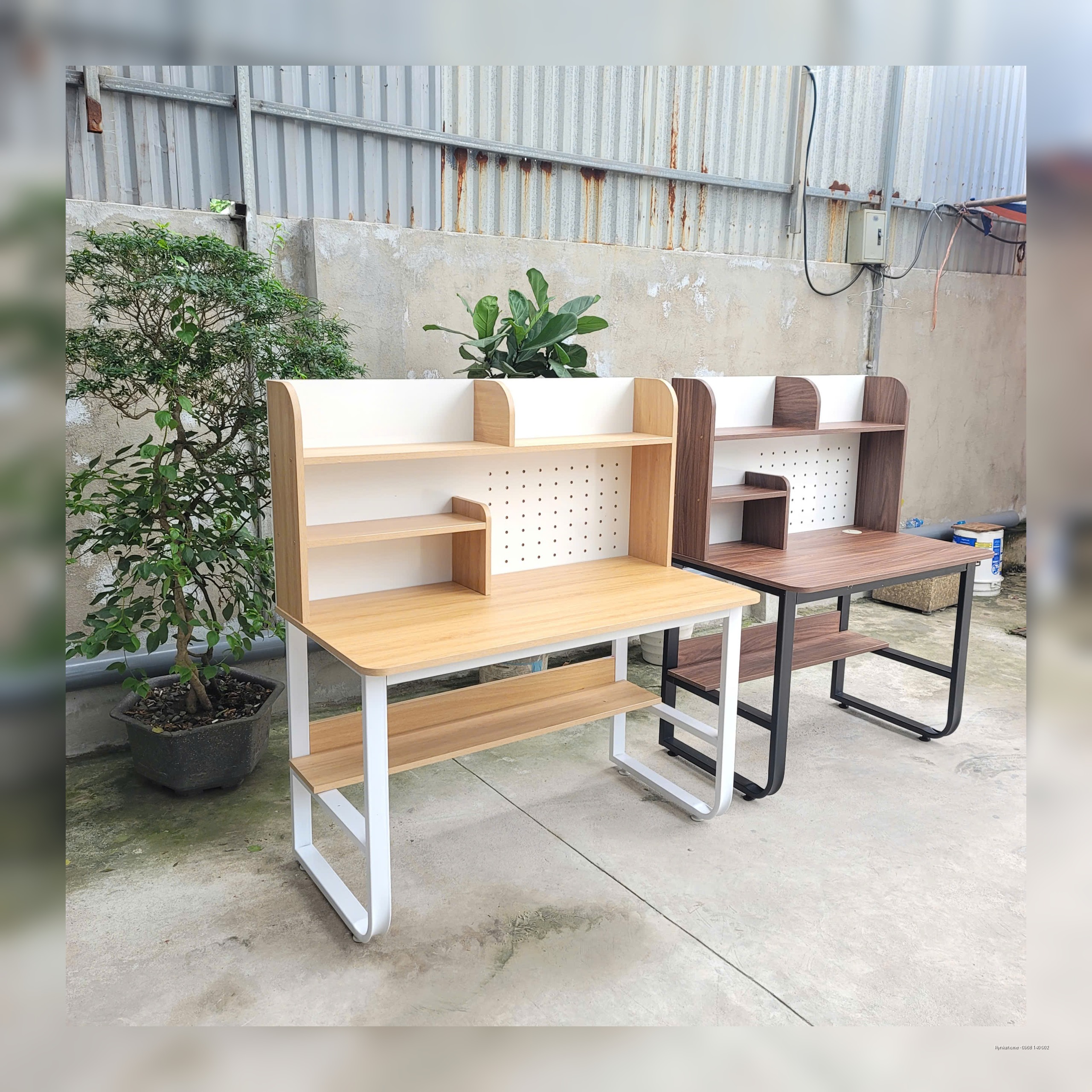 Bàn Học + Bàn Làm Việc 1m Giá Sách Cao Đục Lỗ