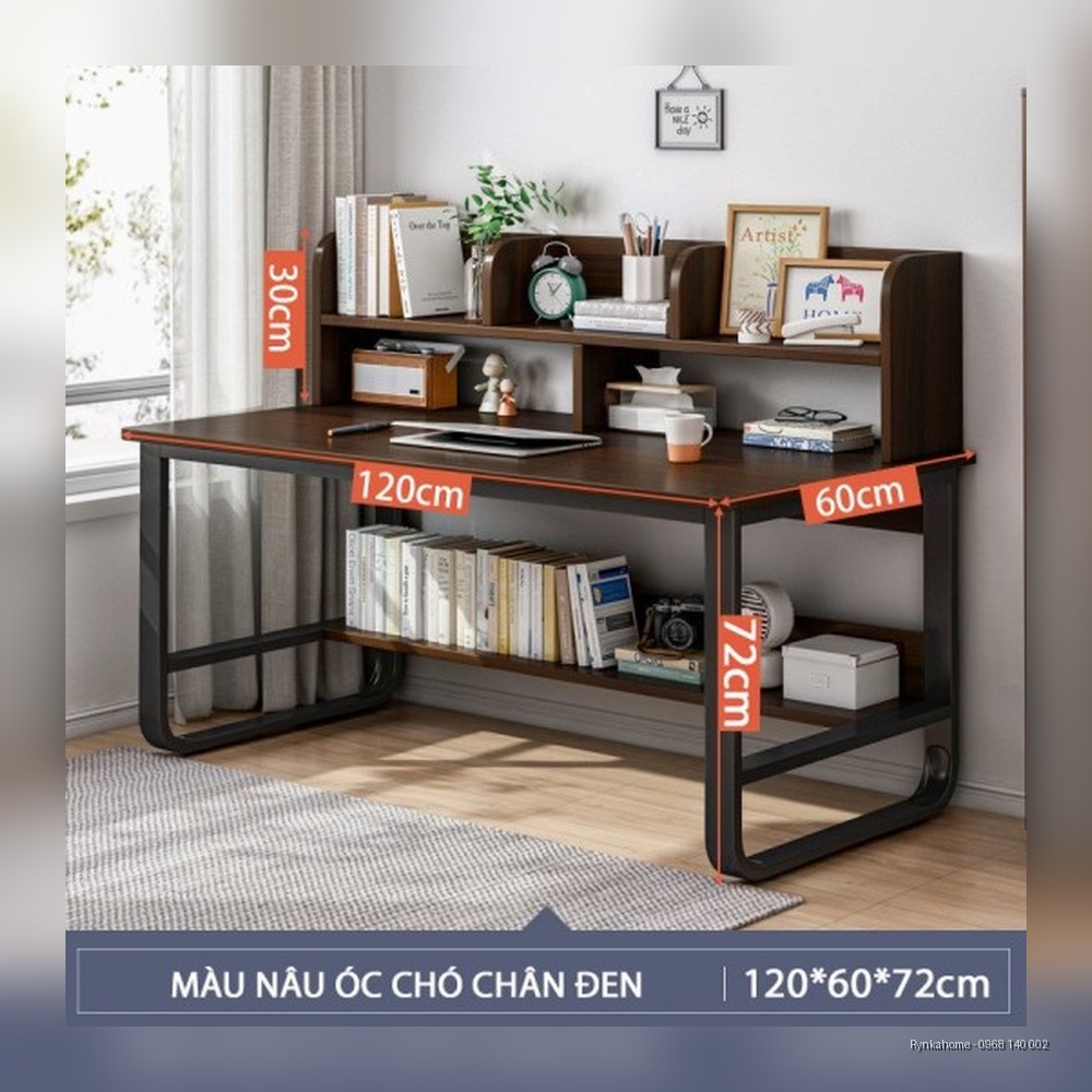 Bàn Học + Bàn Làm Việc 1m2 Không Hộc Tủ Màu Óc Chó