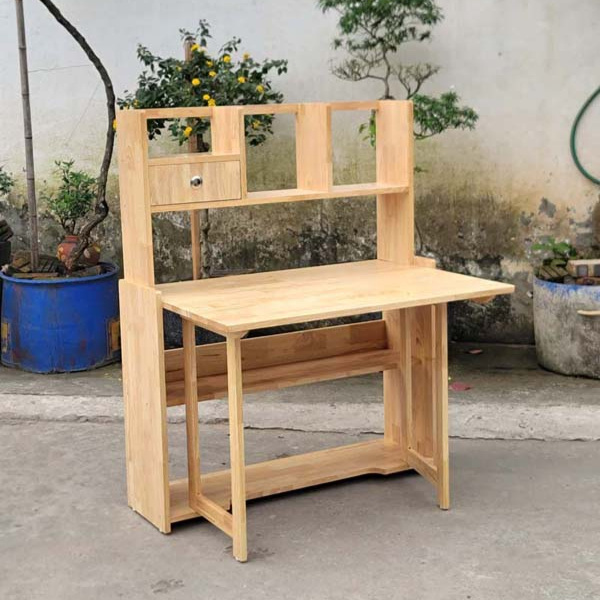 Bàn học sinh liền giá sách, Có thể xếp gọn mặt bàn, Gỗ cao su tự nhiên - Trang 1