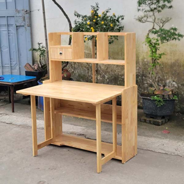 Bàn học sinh liền giá sách, Có thể xếp gọn mặt bàn, Gỗ cao su tự nhiên - Trang 1