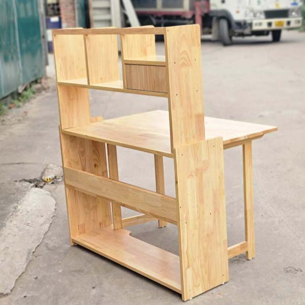 Bàn học sinh liền giá sách, Có thể xếp gọn mặt bàn, Gỗ cao su tự nhiên - Trang 1
