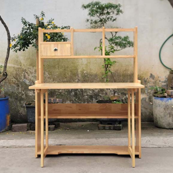 Bàn học sinh liền giá sách, Có thể xếp gọn mặt bàn, Gỗ cao su tự nhiên - Trang 1