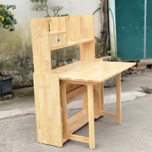 Bàn học sinh liền giá sách, Có thể xếp gọn mặt bàn, Gỗ cao su tự nhiên - Trang 1